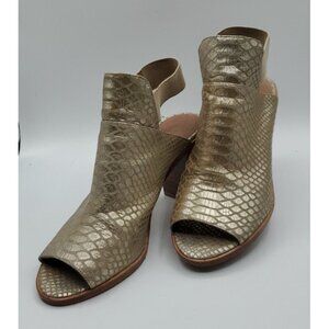 Donald PLINER Khloe Gold Leather Platino Snake Print Peep Toe Shoe Bootie Size 9